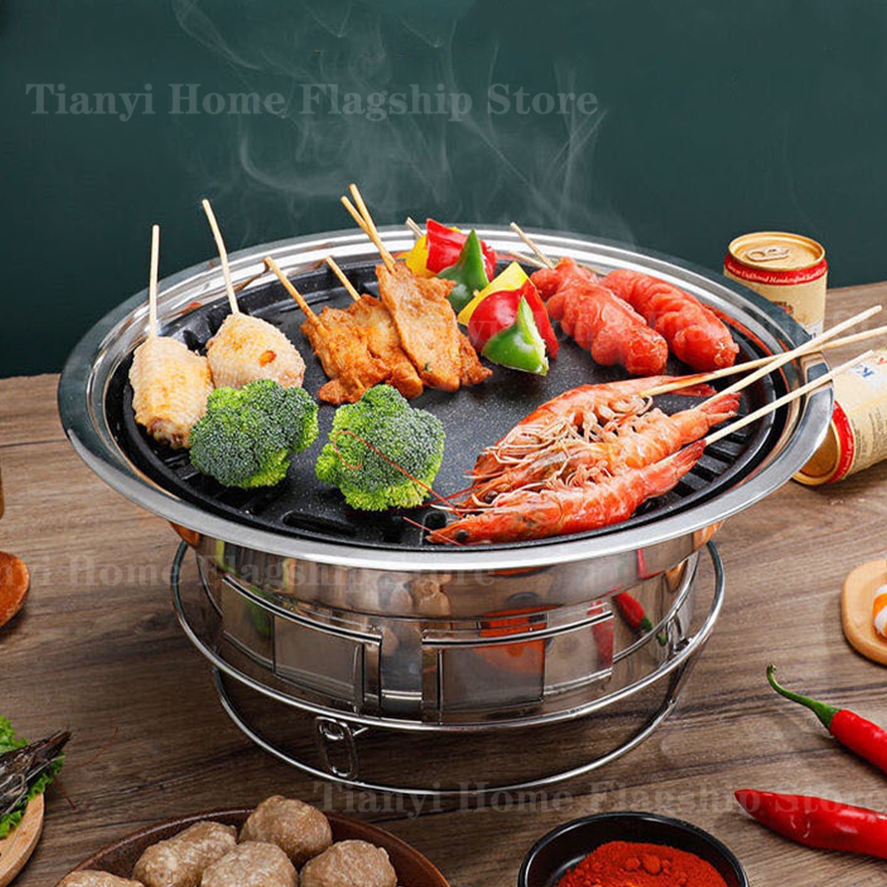 Korean Bbq Grill - Roestvrijstalen houtskoolgrills Koolstofkachel Barbecue Grillrek Rond