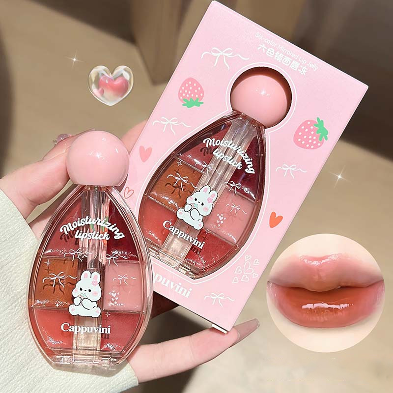 6 Kleur Spiegel Lipgloss Palet - Lip Tint Korean recensie en prijs