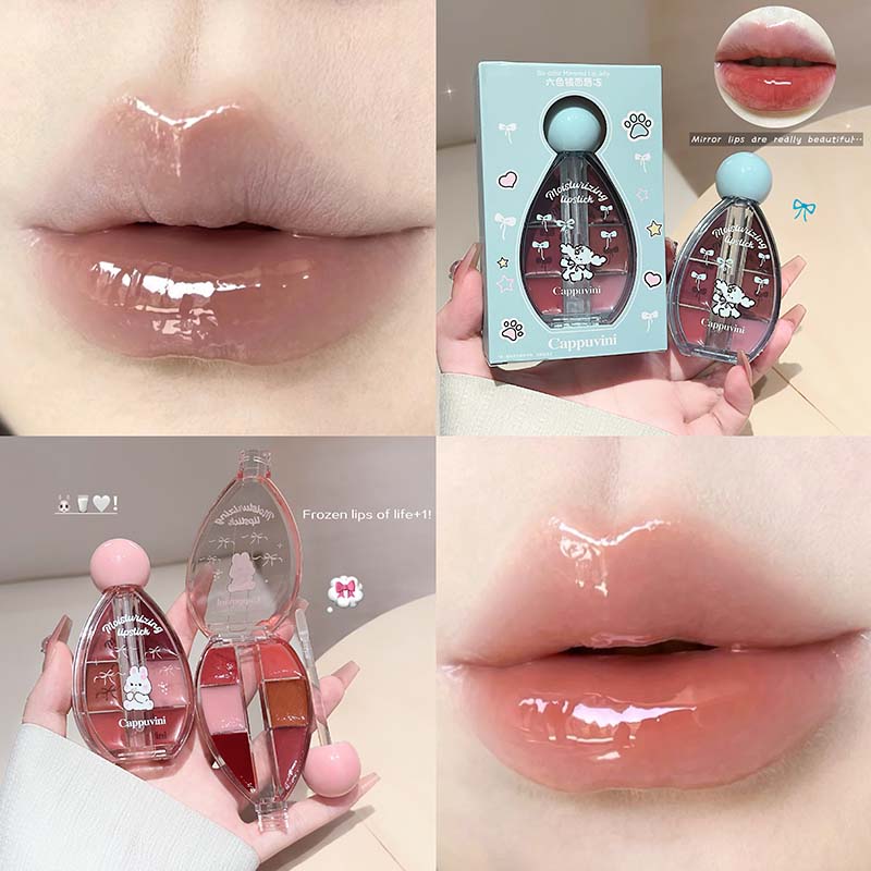6 Kleur Spiegel Lipgloss Palet - Lip Tint Korean recensie en prijs
